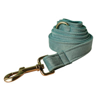 HKM-5124541 Lake Green Velvet Double Layer Dog Collar with Gold Buckle and Leash Set, Bow Included, Sizes S-XL