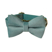 HKM-5124541 Lake Green Velvet Double Layer Dog Collar with Gold Buckle and Leash Set, Bow Included, Sizes S-XL