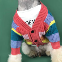 HKM-5126333 Rainbow Striped Dog Cardigan in Blue and Red Colors, Various Sizes Available