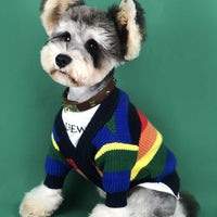 HKM-5126333 Rainbow Striped Dog Cardigan in Blue and Red Colors, Various Sizes Available