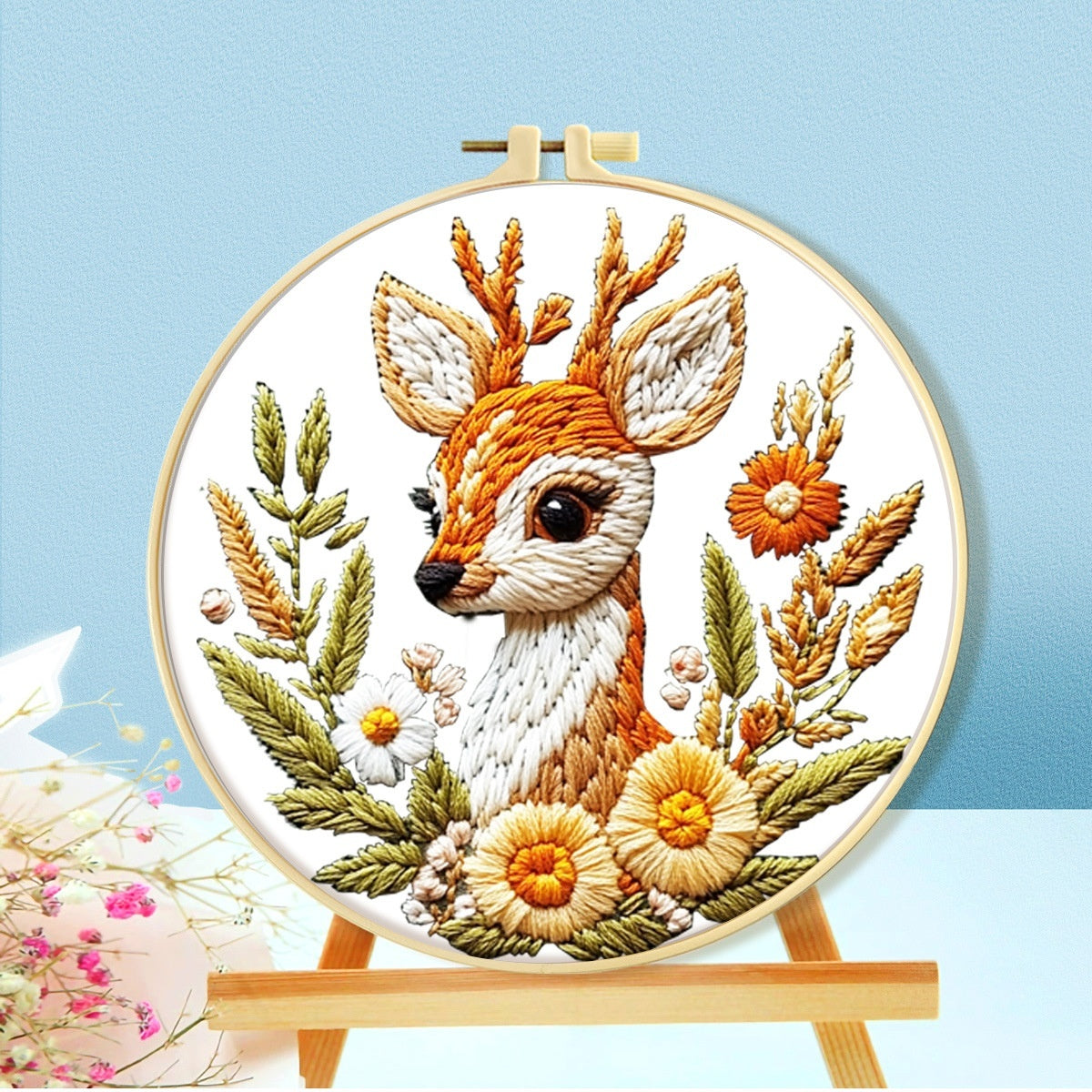 HKM-512723 Cartoon and Anime Embroidery Kits with Round Frames - Cotton Cloth Cross Stitch Patterns