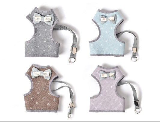HKM-5127613 Adjustable Small Dog Chest Harness with Tow Rope - Cotton Mesh Fabric in 4 Colors