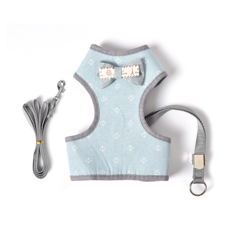 HKM-5127613 Adjustable Small Dog Chest Harness with Tow Rope - Cotton Mesh Fabric in 4 Colors