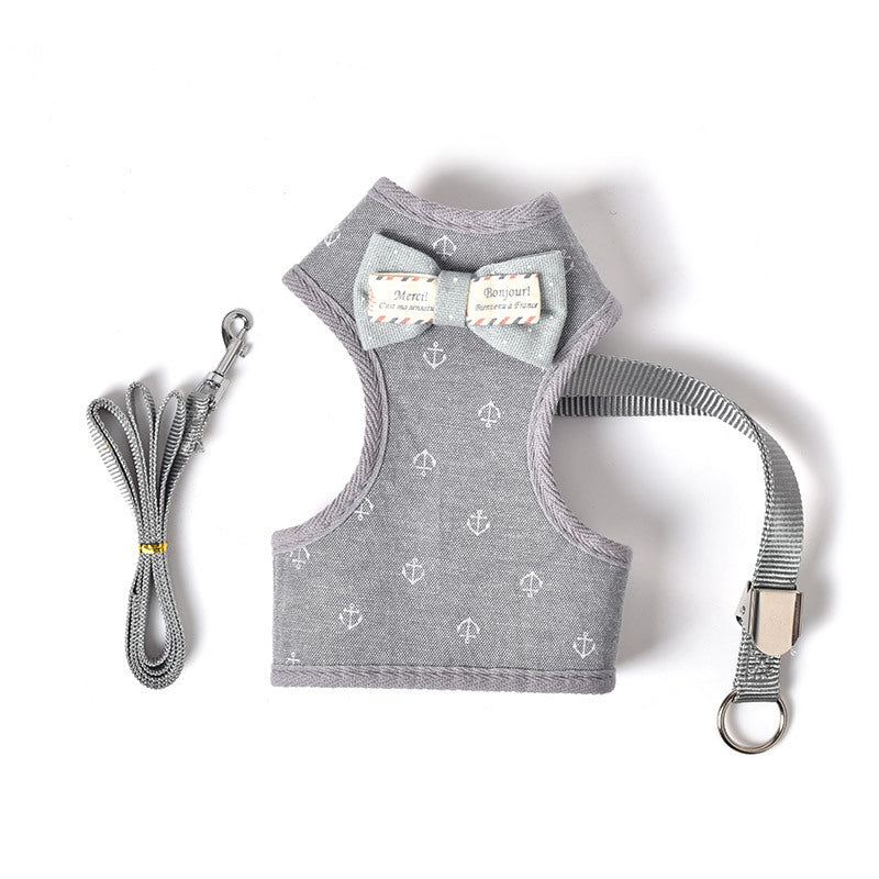 HKM-5127613 Adjustable Small Dog Chest Harness with Tow Rope - Cotton Mesh Fabric in 4 Colors