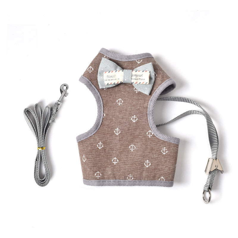 HKM-5127613 Adjustable Small Dog Chest Harness with Tow Rope - Cotton Mesh Fabric in 4 Colors