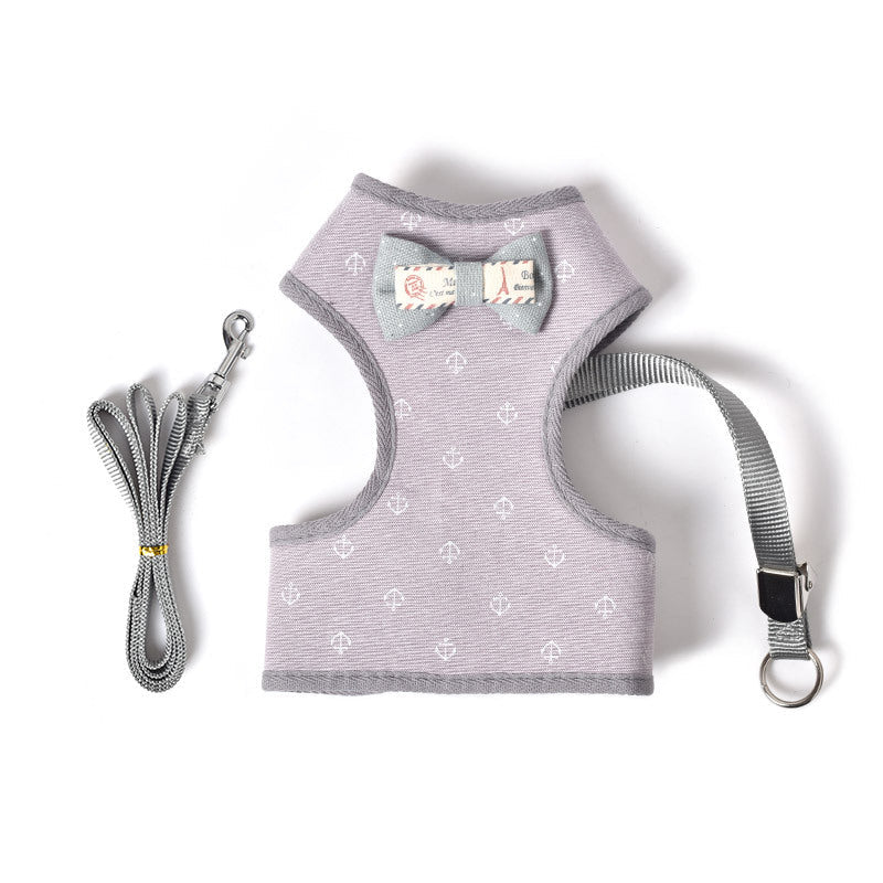 HKM-5127613 Adjustable Small Dog Chest Harness with Tow Rope - Cotton Mesh Fabric in 4 Colors
