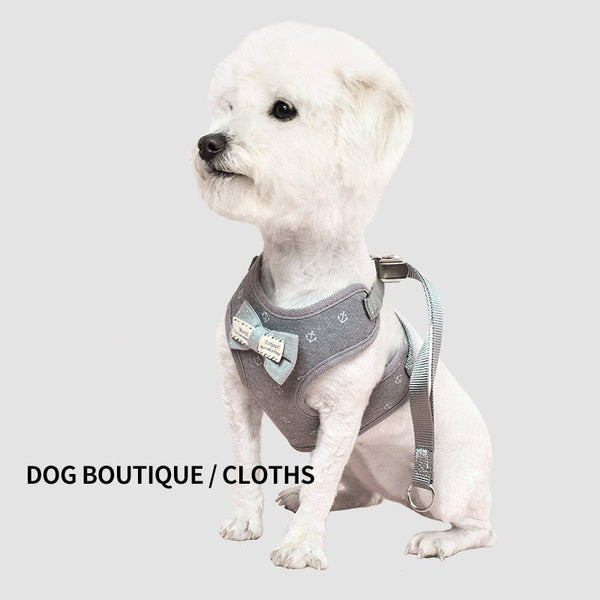 HKM-5127613 Adjustable Small Dog Chest Harness with Tow Rope - Cotton Mesh Fabric in 4 Colors