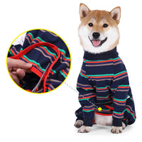 HKM-5128893 Cozy Cotton Four-Legged Dog Homewear in Gray and Dark Blue Stripes
