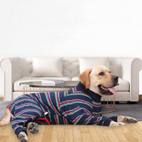 HKM-5128893 Cozy Cotton Four-Legged Dog Homewear in Gray and Dark Blue Stripes
