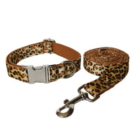 HKM-5130301 Leopard Print Zinc Alloy Dog Collar with Adjustable Leash and Bow Accessories