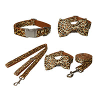 HKM-5130301 Leopard Print Zinc Alloy Dog Collar with Adjustable Leash and Bow Accessories