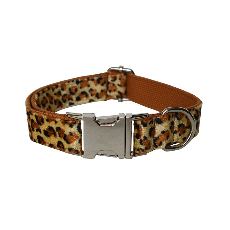 HKM-5130301 Leopard Print Zinc Alloy Dog Collar with Adjustable Leash and Bow Accessories
