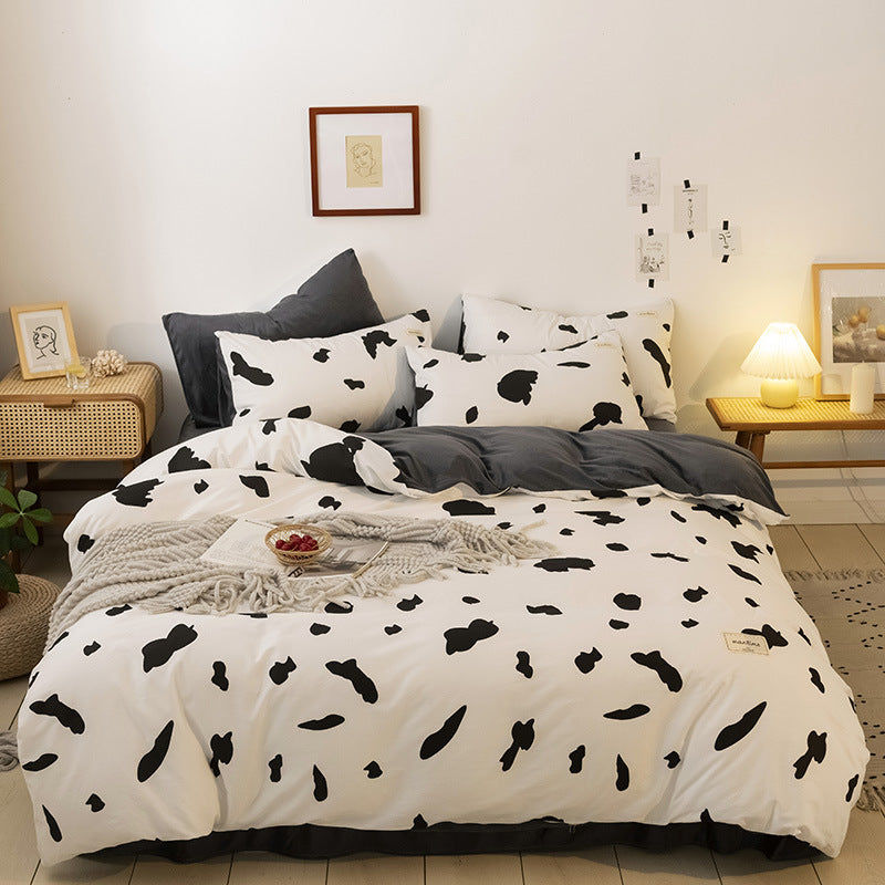 HKM-513043 Cotton and Velvet Four-Piece Bed Set for Autumn and Winter with Stylish Prints