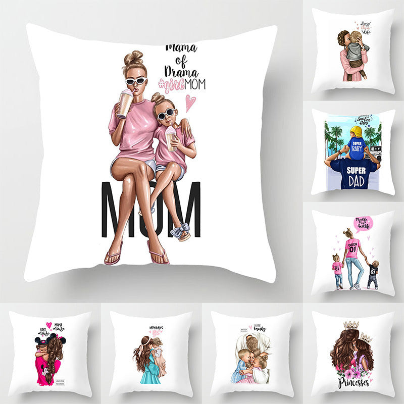 HKM-513107 Mother's Day Peach Skin Pillowcase - 45x45cm Parent-Child Design
