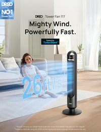 HKM-5131603 Tower Fan, 90° Oscillating, 4 Speeds, 3 Modes, 28dB Quiet, 26ft/s Air Velocity, 8H Timer, Remote Control, Black