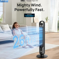 HKM-5131603 Tower Fan, 90° Oscillating, 4 Speeds, 3 Modes, 28dB Quiet, 26ft/s Air Velocity, 8H Timer, Remote Control, Black