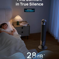 HKM-5131603 Tower Fan, 90° Oscillating, 4 Speeds, 3 Modes, 28dB Quiet, 26ft/s Air Velocity, 8H Timer, Remote Control, Black