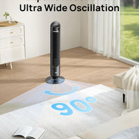 HKM-5131603 Tower Fan, 90° Oscillating, 4 Speeds, 3 Modes, 28dB Quiet, 26ft/s Air Velocity, 8H Timer, Remote Control, Black