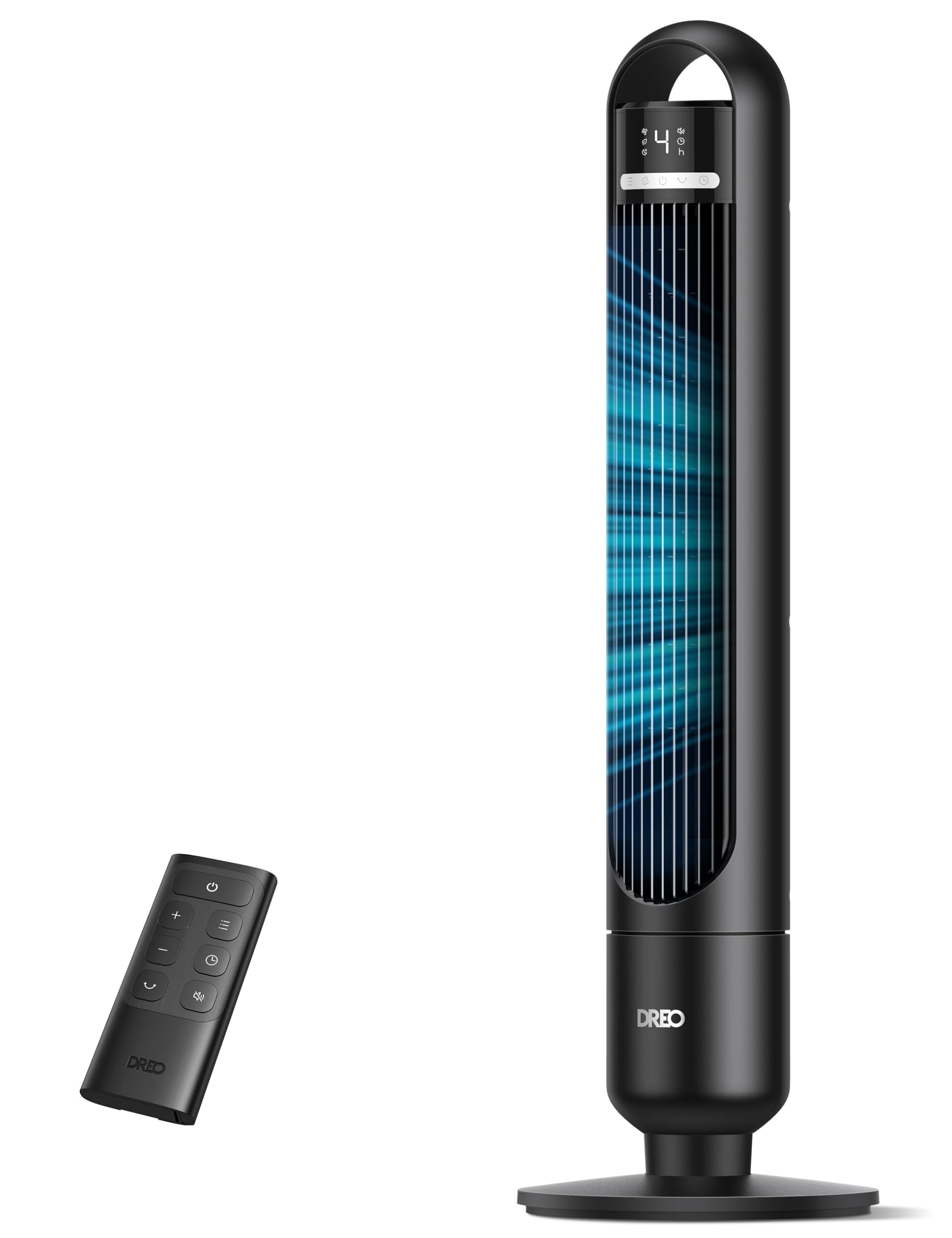 HKM-5131603 Tower Fan, 90° Oscillating, 4 Speeds, 3 Modes, 28dB Quiet, 26ft/s Air Velocity, 8H Timer, Remote Control, Black