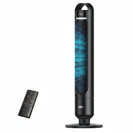 HKM-5131603 Tower Fan, 90° Oscillating, 4 Speeds, 3 Modes, 28dB Quiet, 26ft/s Air Velocity, 8H Timer, Remote Control, Black