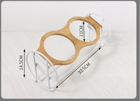HKM-5134269 Bamboo and Wood Pet Bowl Stand with Double Ceramic Bowls for Cats and Small Dogs