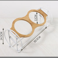 HKM-5134269 Bamboo and Wood Pet Bowl Stand with Double Ceramic Bowls for Cats and Small Dogs