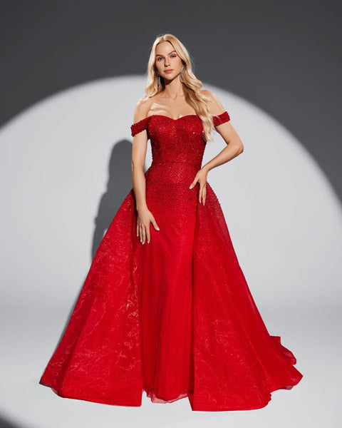 HKM-513427 Elegant Red Evening Dress for Women - Style EZ25076