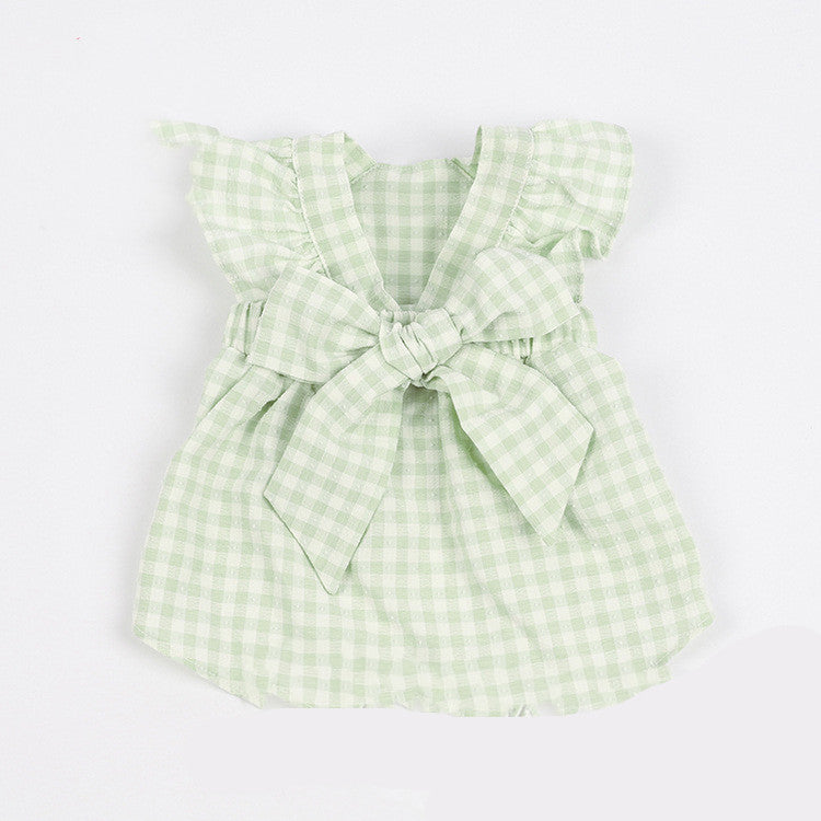 HKM-5136445 Plaid Bow Dress for Pets - Stylish Cat and Dog Costume in Purple, Green, and Pink, Sizes XXS to 3XL