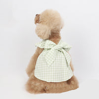 HKM-5136445 Plaid Bow Dress for Pets - Stylish Cat and Dog Costume in Purple, Green, and Pink, Sizes XXS to 3XL