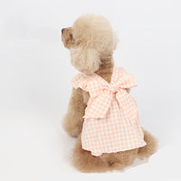 HKM-5136445 Plaid Bow Dress for Pets - Stylish Cat and Dog Costume in Purple, Green, and Pink, Sizes XXS to 3XL