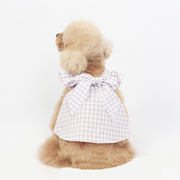 HKM-5136445 Plaid Bow Dress for Pets - Stylish Cat and Dog Costume in Purple, Green, and Pink, Sizes XXS to 3XL