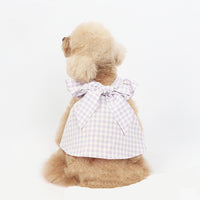 HKM-5136445 Plaid Bow Dress for Pets - Stylish Cat and Dog Costume in Purple, Green, and Pink, Sizes XXS to 3XL