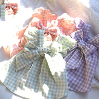 HKM-5136445 Plaid Bow Dress for Pets - Stylish Cat and Dog Costume in Purple, Green, and Pink, Sizes XXS to 3XL