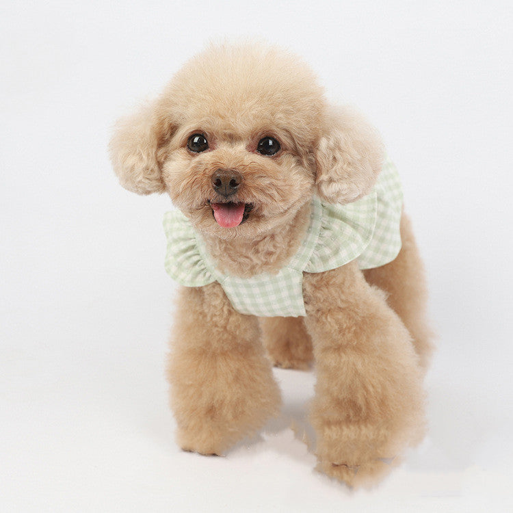 HKM-5136445 Plaid Bow Dress for Pets - Stylish Cat and Dog Costume in Purple, Green, and Pink, Sizes XXS to 3XL