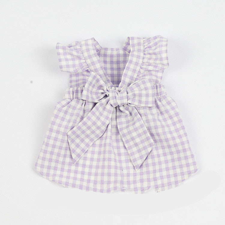 HKM-5136445 Plaid Bow Dress for Pets - Stylish Cat and Dog Costume in Purple, Green, and Pink, Sizes XXS to 3XL