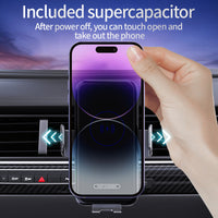 HKM-513747 15W Wireless Car Charger with Auto Clamping Phone Mount for Qi-Compatible Devices