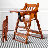 HKM-513747 Folding Wooden Highchair for Children - Adjustable Feeding Chair for Kids' Dining