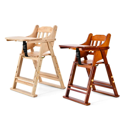 HKM-513747 Folding Wooden Highchair for Children - Adjustable Feeding Chair for Kids' Dining