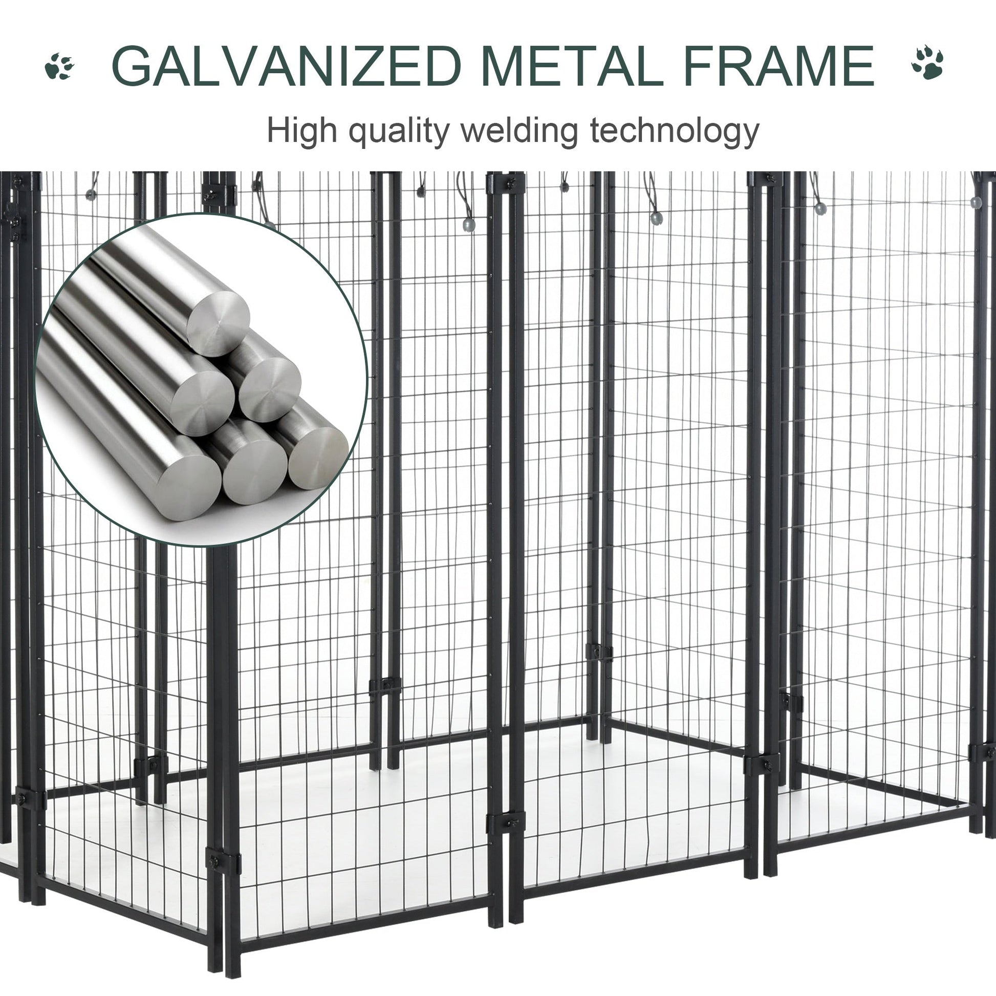 HKM-5137725 Large Outdoor Dog Kennel with Galvanized Steel Frame and UV-Resistant Roof Cover