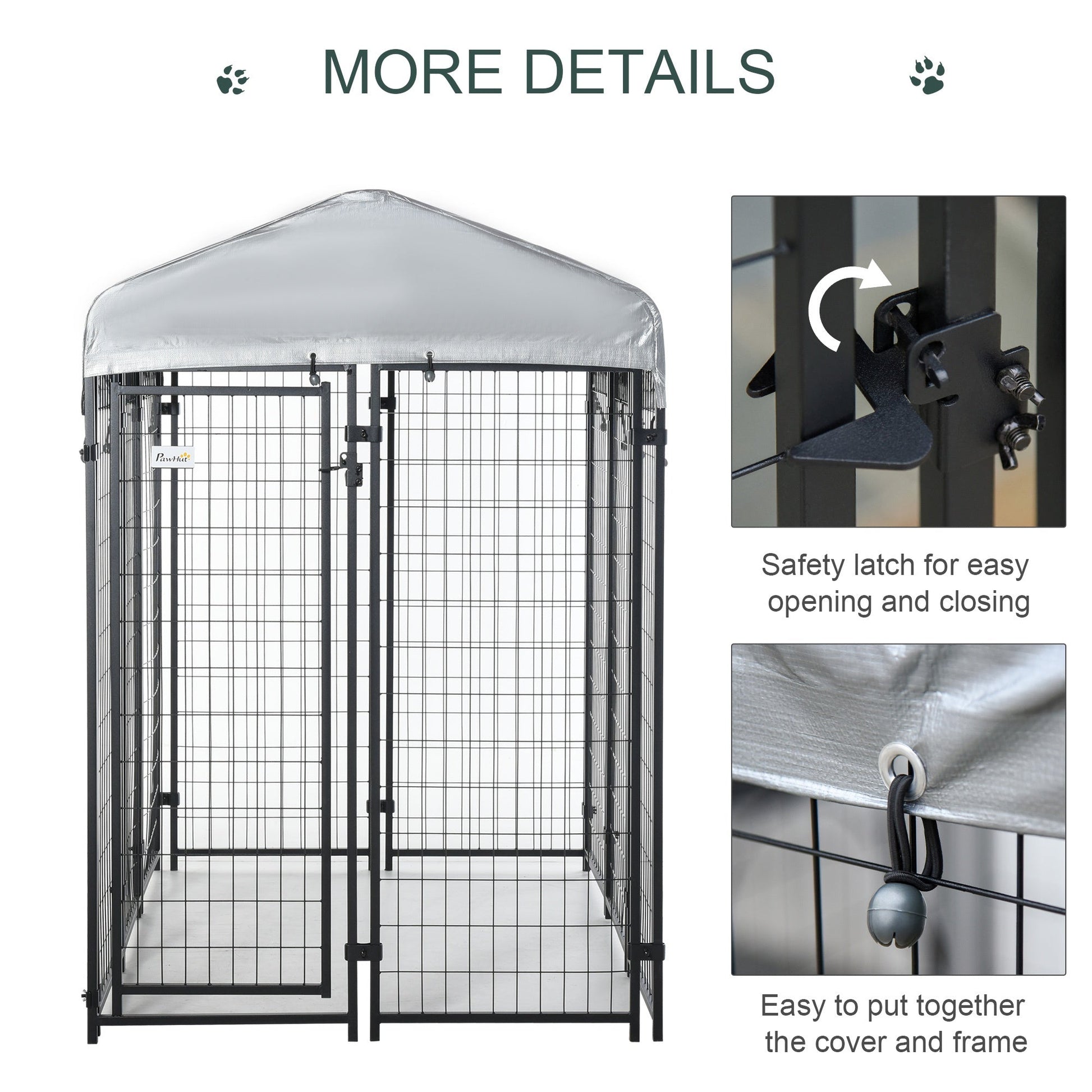 HKM-5137725 Large Outdoor Dog Kennel with Galvanized Steel Frame and UV-Resistant Roof Cover
