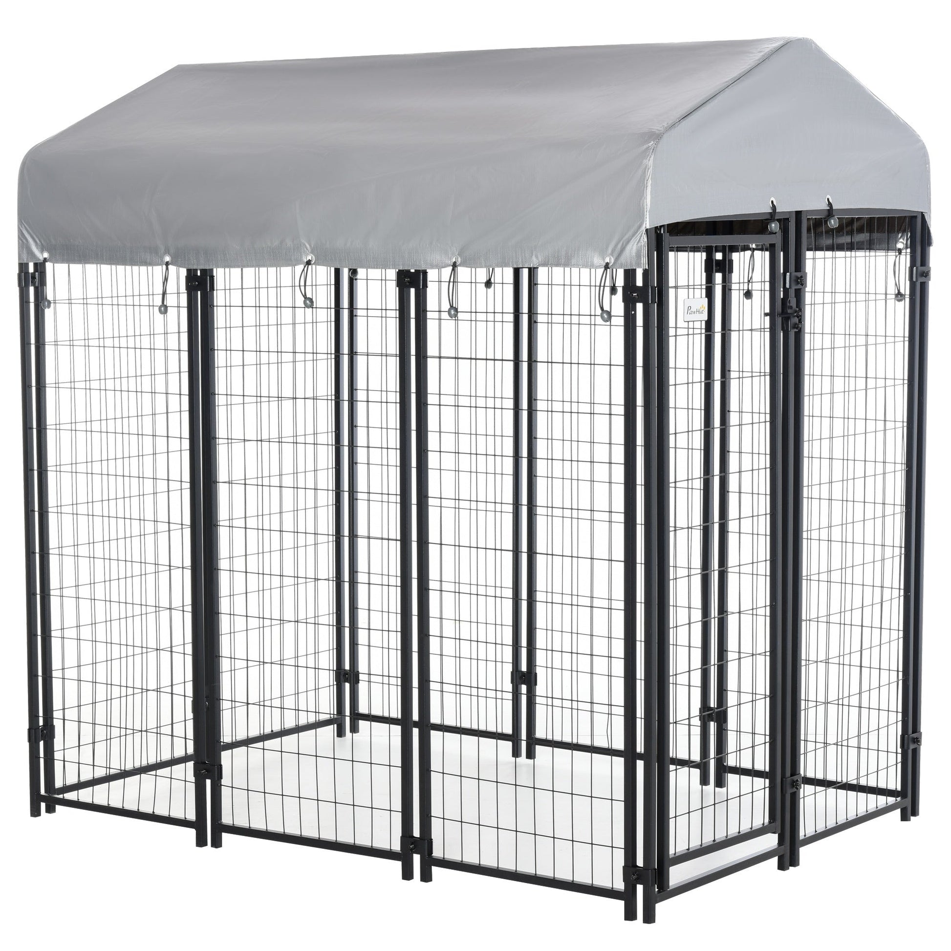 HKM-5137725 Large Outdoor Dog Kennel with Galvanized Steel Frame and UV-Resistant Roof Cover