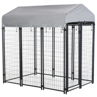 HKM-5137725 Large Outdoor Dog Kennel with Galvanized Steel Frame and UV-Resistant Roof Cover