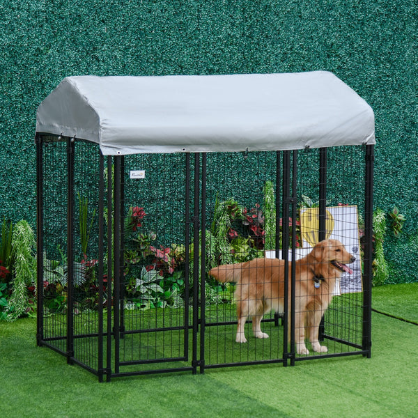 HKM-5137725 Large Outdoor Dog Kennel with Galvanized Steel Frame and UV-Resistant Roof Cover