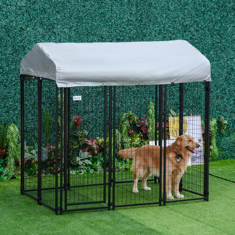 HKM-5137725 Large Outdoor Dog Kennel with Galvanized Steel Frame and UV-Resistant Roof Cover