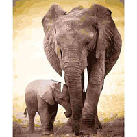 HKM-513811 Mom and Baby Elephant Digital Oil Painting on Linen – Romantic Animal Art