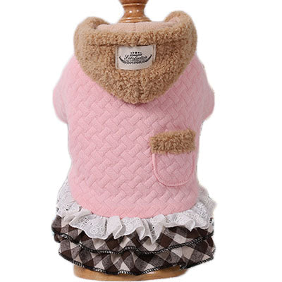 HKM-5138493 Comfortable Cotton Dog Skirt with Hood in Pink and Green - Cozy Casual Wear for Pets