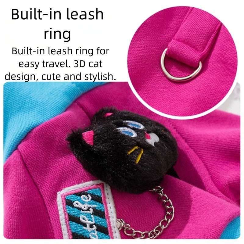 HKM-5138621 Color-Blocking Hooded Pet Sweatshirt for Small and Medium Dogs with Plush Cat Necklace Details