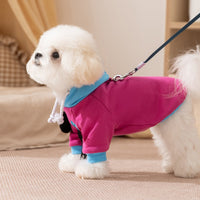 HKM-5138621 Color-Blocking Hooded Pet Sweatshirt for Small and Medium Dogs with Plush Cat Necklace Details