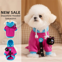 HKM-5138621 Color-Blocking Hooded Pet Sweatshirt for Small and Medium Dogs with Plush Cat Necklace Details