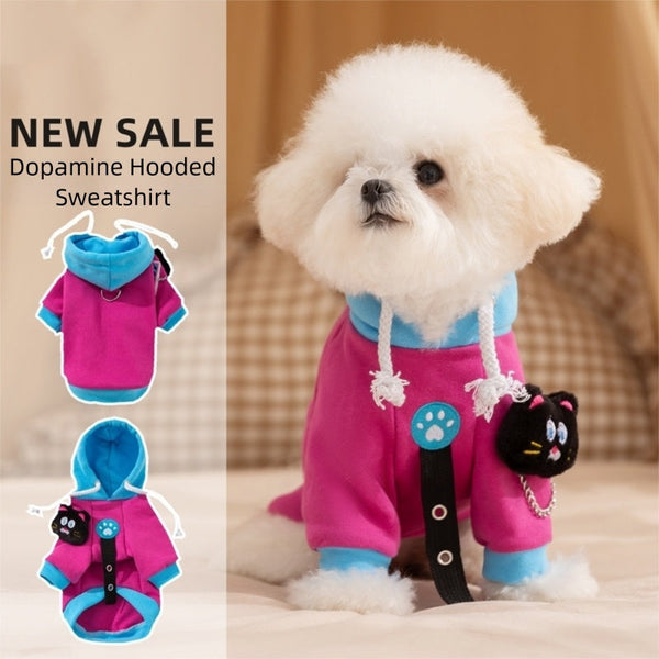 HKM-5138621 Color-Blocking Hooded Pet Sweatshirt for Small and Medium Dogs with Plush Cat Necklace Details